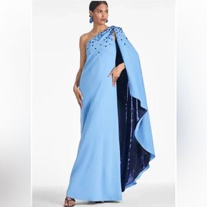 NWT Sachin + Babi blue sequin cape Leila gown dress